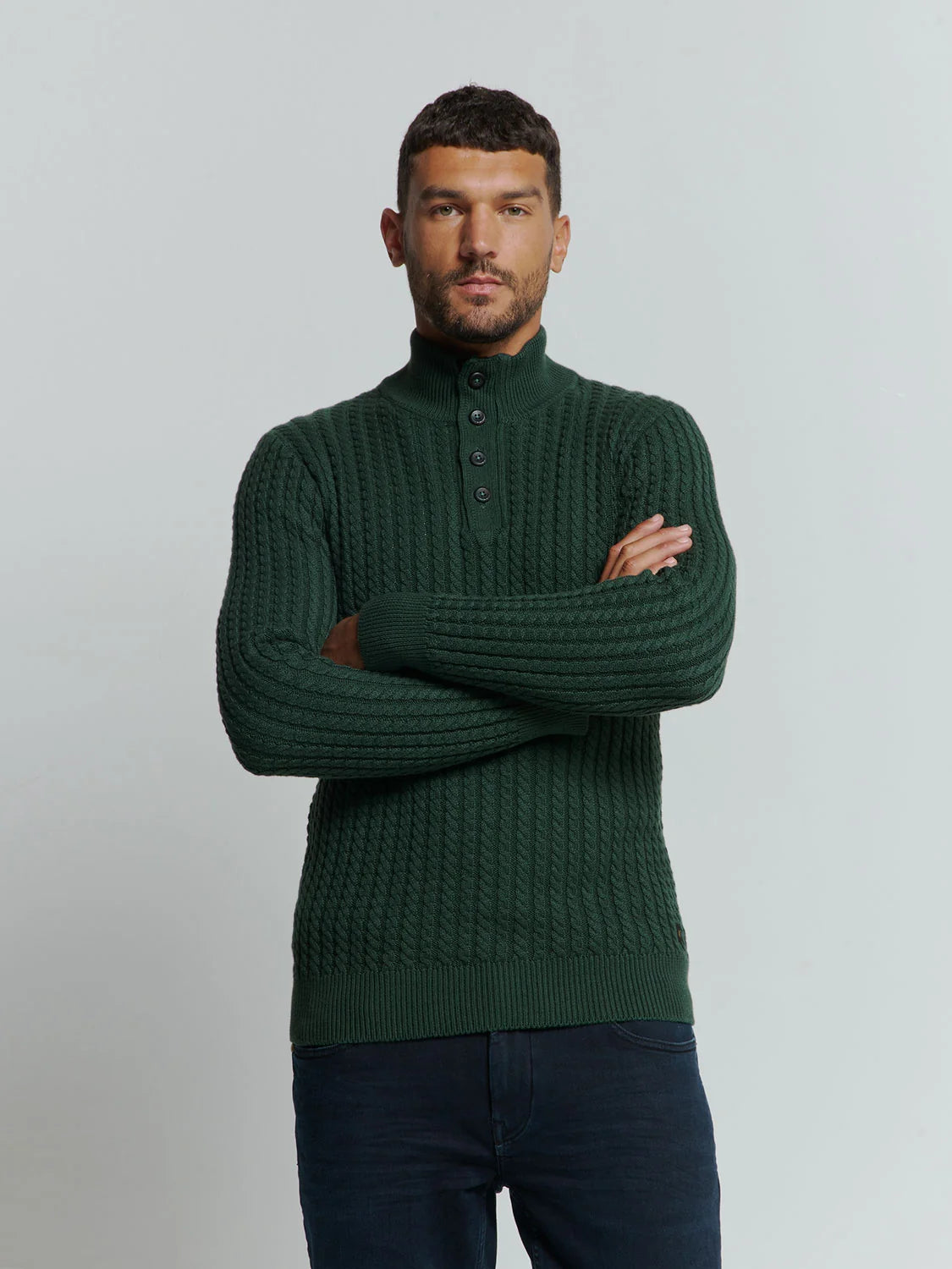 NXS Pullover Cuello Con Media Cremallera y boton No Excess Dark Green
