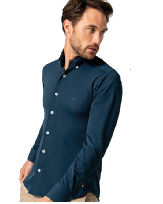 Dario Beltran Camisa Manga Larga Anillos Azul Medio