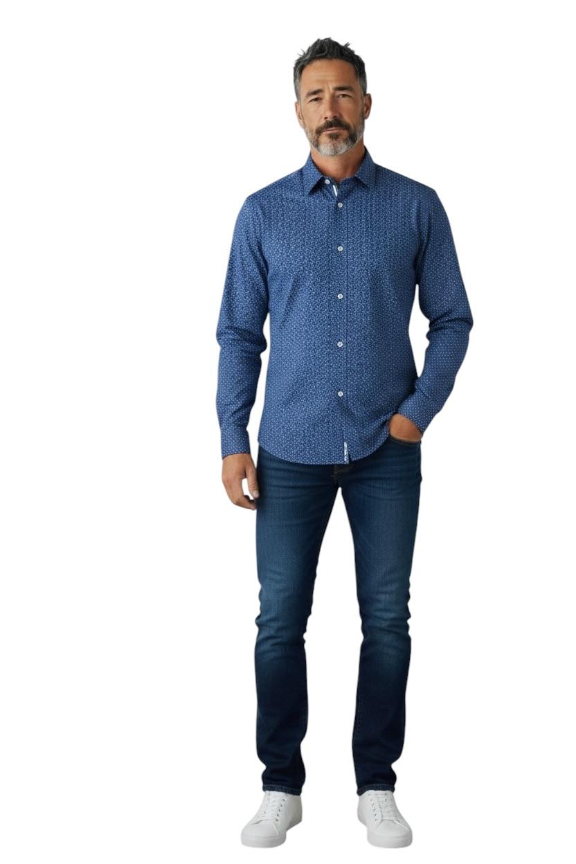 Dario Beltran Camisa Manga Larga Cama Azul