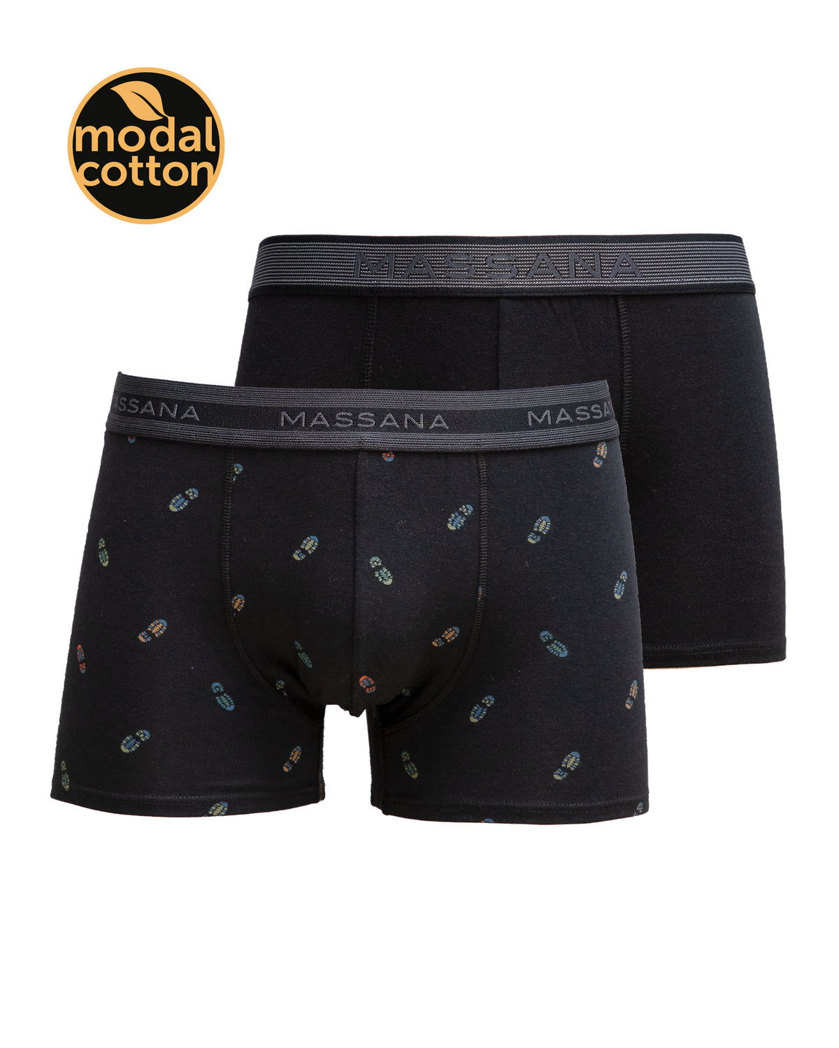 Massana Pack 2 Boxers Modal Negro Liso y Estampado Huellas