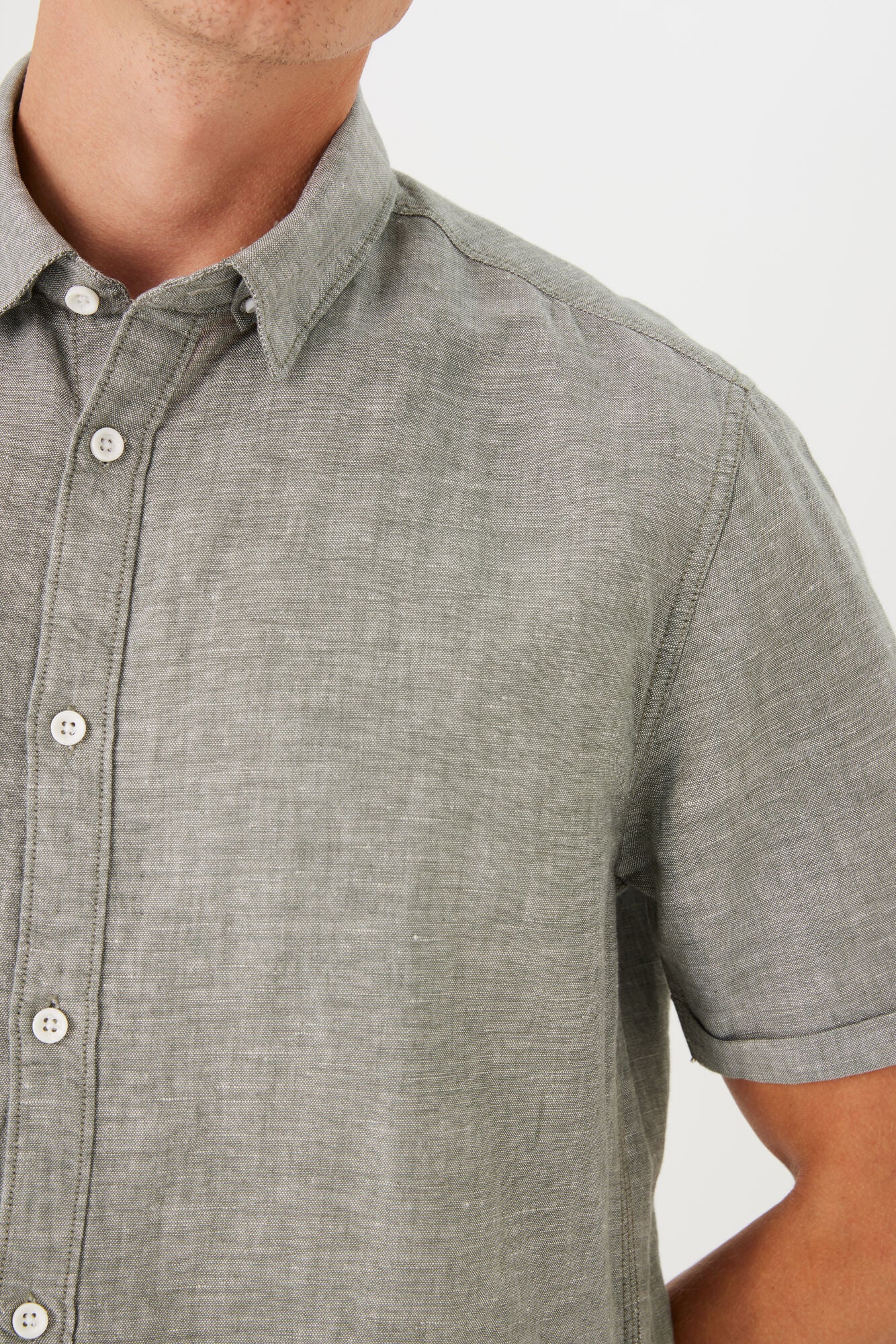 Garcia Jeans Camisa Manga Corta de Lino Sage Green
