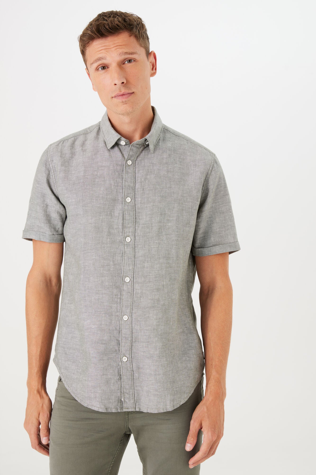 Garcia Jeans Camisa Manga Corta de Lino Sage Green