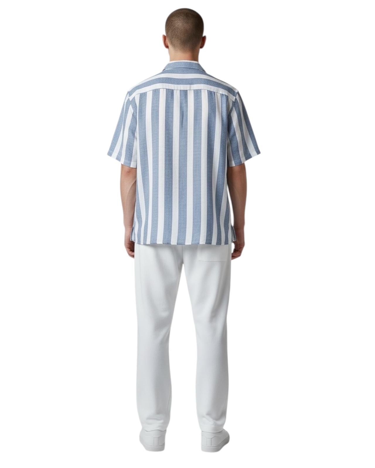Indicode Jeans Camisa Manga Corta de Lino Copen Blue