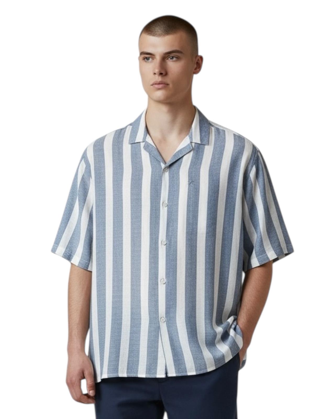 Indicode Jeans Camisa Manga Corta de Lino Copen Blue
