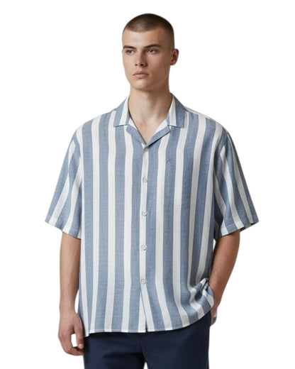 Indicode Jeans Camisa Manga Corta de Lino Copen Blue