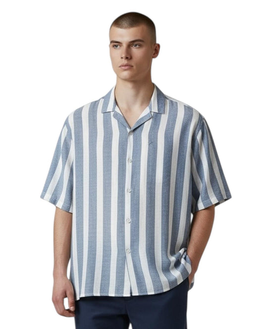 Indicode Jeans Camisa Manga Corta de Lino Copen Blue