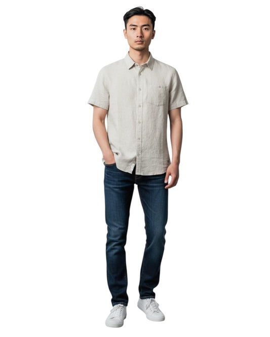 Indicode Jeans Camisa Manga Corta de Lino Intrope Fog
