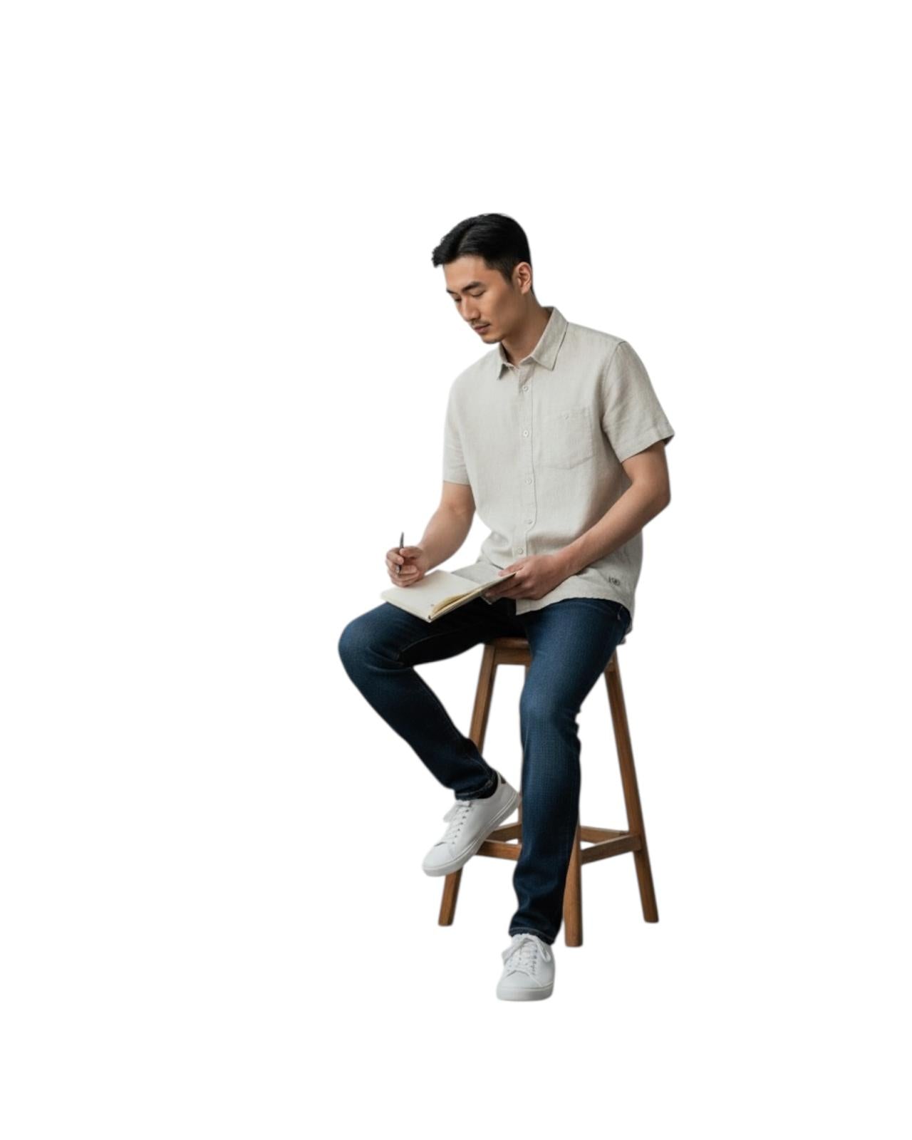 Indicode Jeans Camisa Manga Corta de Lino Intrope Fog