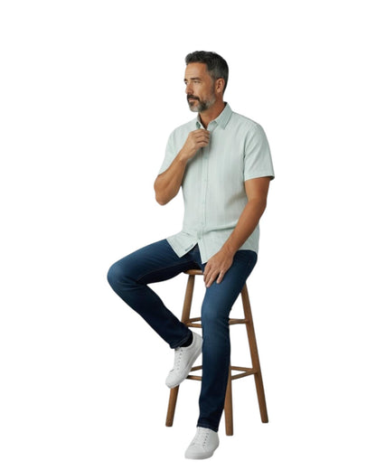 Indicode Jeans Camisa de Manga Corta y Lino Intryp Pastel Blue