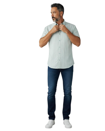 Indicode Jeans Camisa de Manga Corta y Lino Intryp Pastel Blue