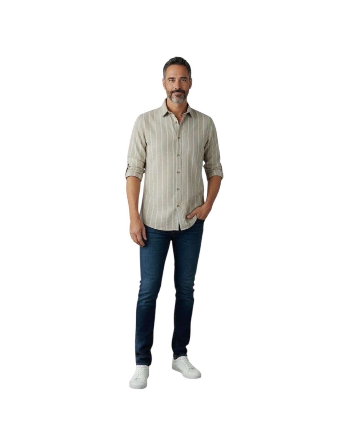 Indicode Jeans Camisa de Lino Intryp Kelp