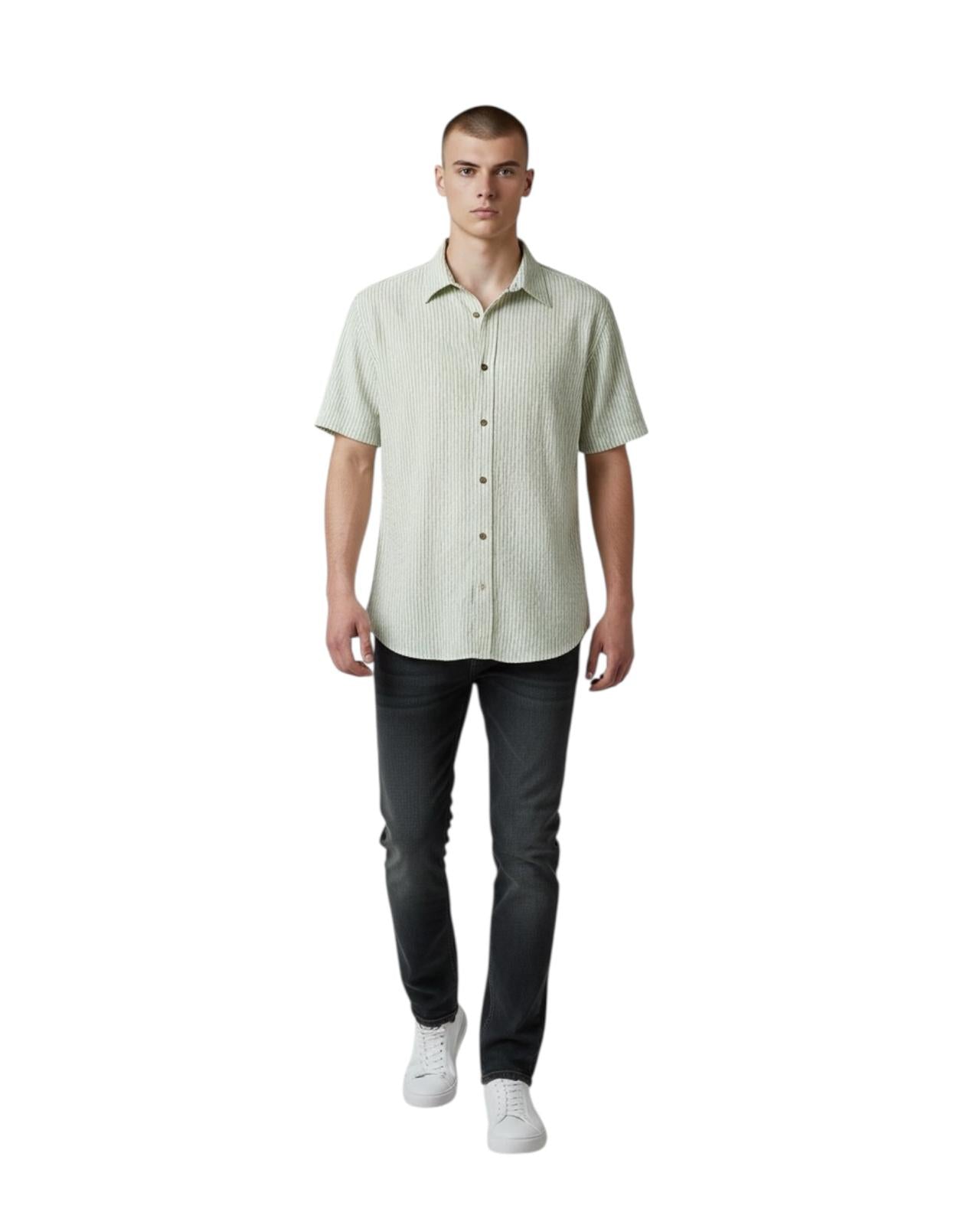 Indicode Jeans Camisa Manga Corta de Lino Inbimme Sea Spray
