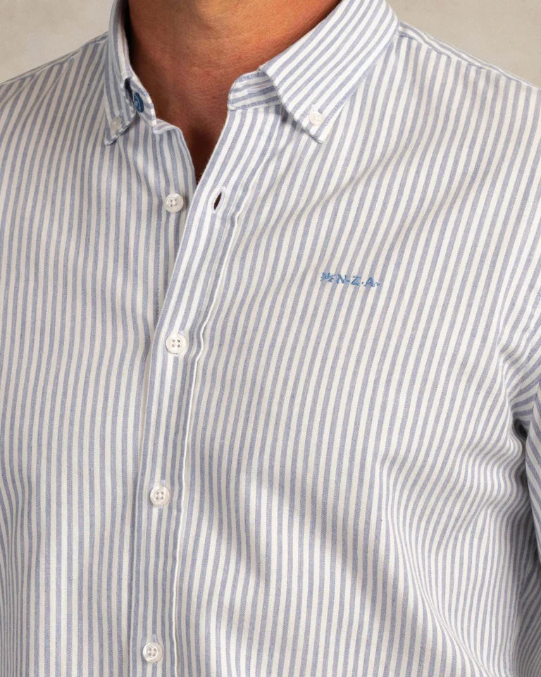 New Zealand Auckland Camisa de Rayas Finas de Algodón Elástico True Blue