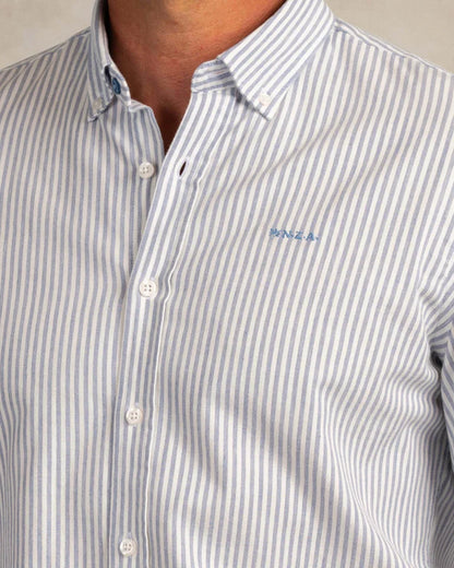 New Zealand Auckland Camisa de Rayas Finas de Algodón Elástico True Blue
