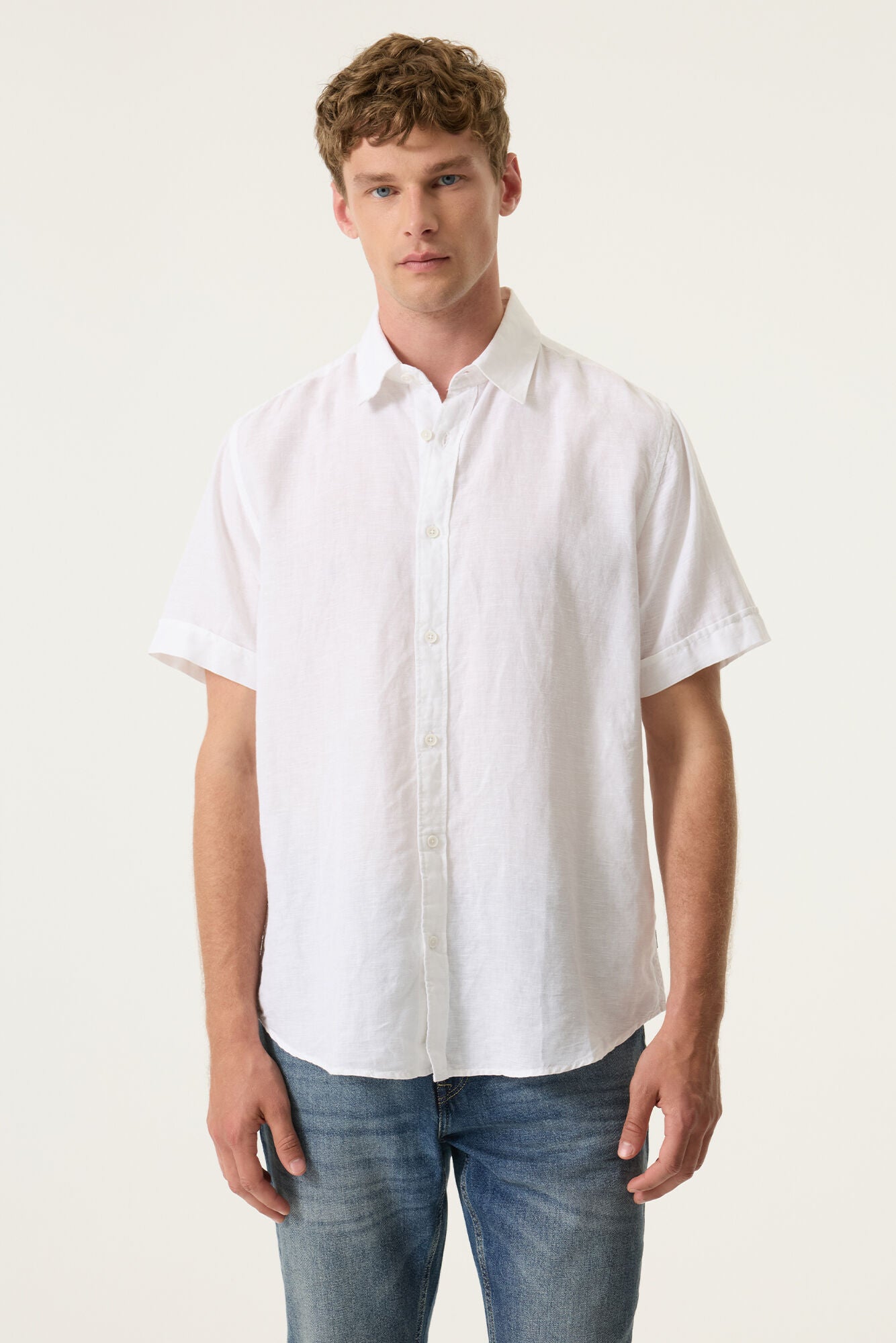 Garcia Jeans Camisa Manga Corta de Lino White