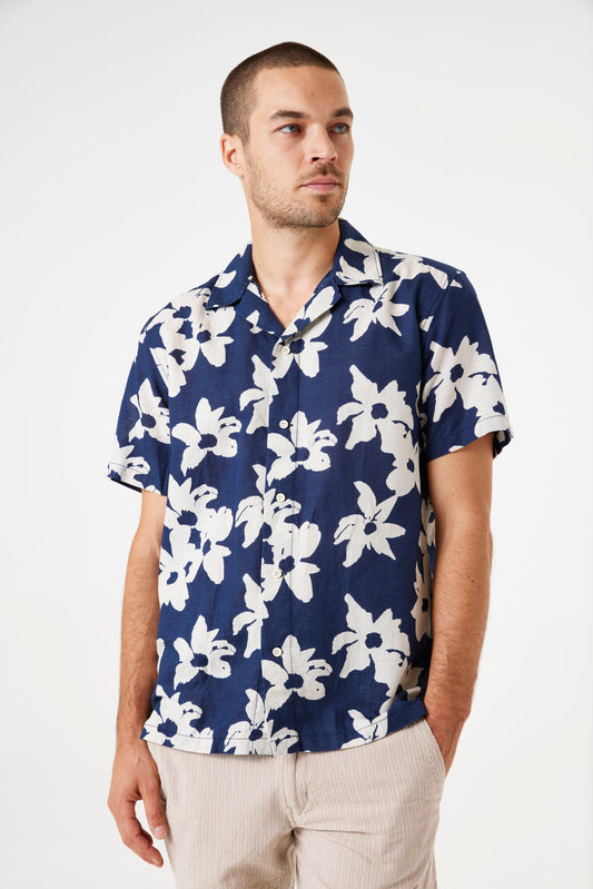 Garcia Jeans Camisa Manga Corta de Lino Deep Ink