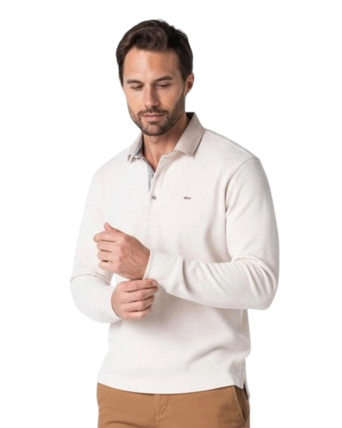 Dario Beltran Polo Manga Larga Punto Elastico Ecru