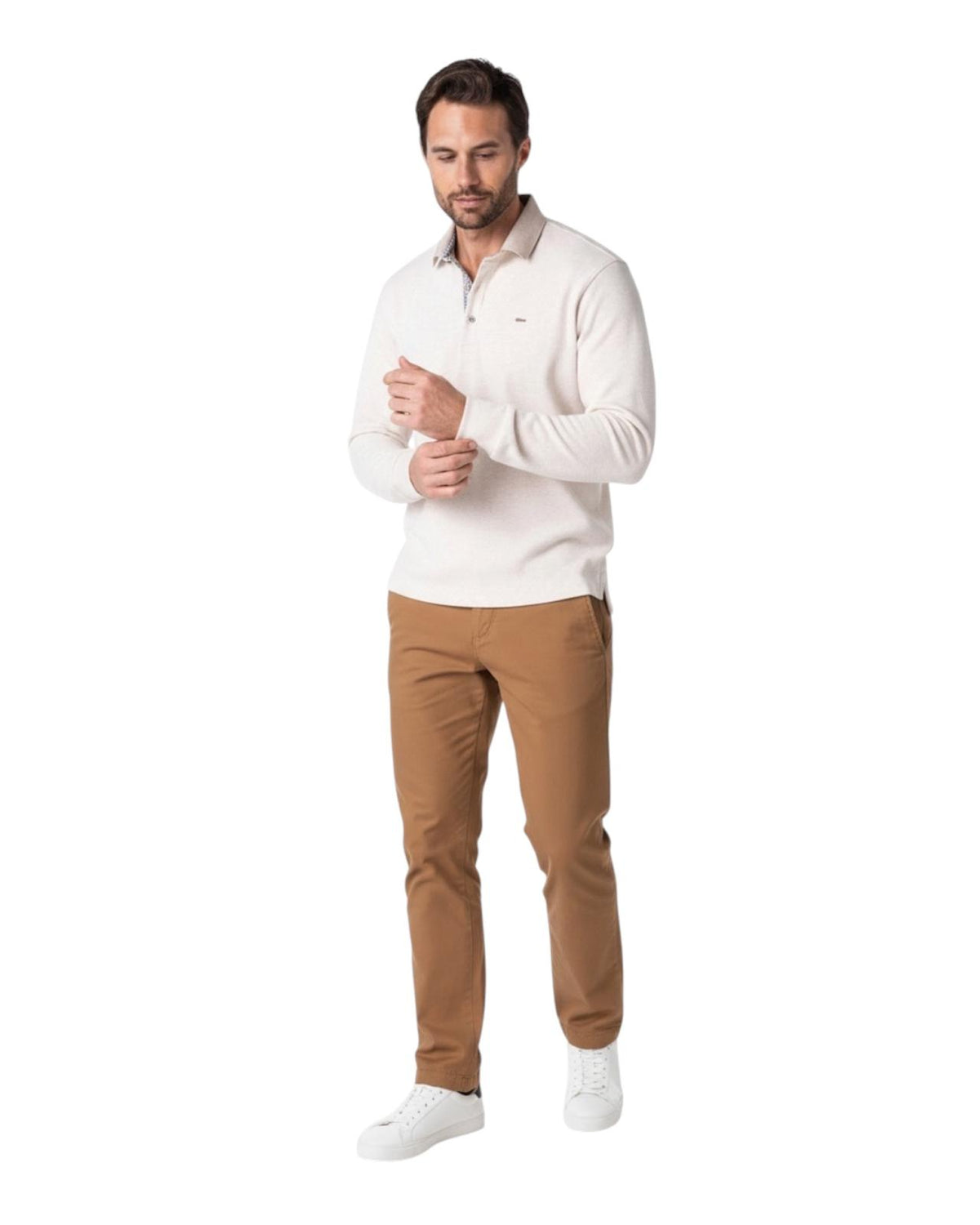Dario Beltran Polo Manga Larga Punto Elastico Ecru