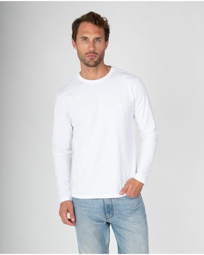 Massana Camiseta Lisa de Manga Larga Cuello Redondo Blanca