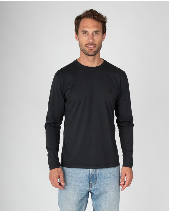 Massana Camiseta Lisa de Manga Larga Cuello Redondo Negra