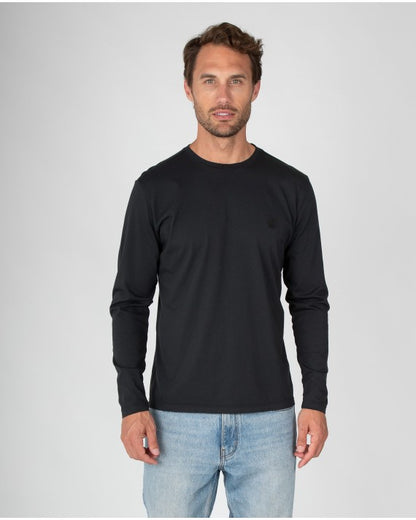 Massana Camiseta Lisa de Manga Larga Cuello Redondo Negra