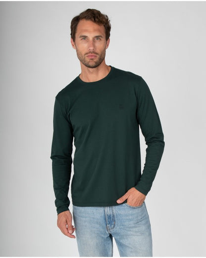 Massana Camiseta Lisa de Manga Larga Cuello Redondo Verde Oscura