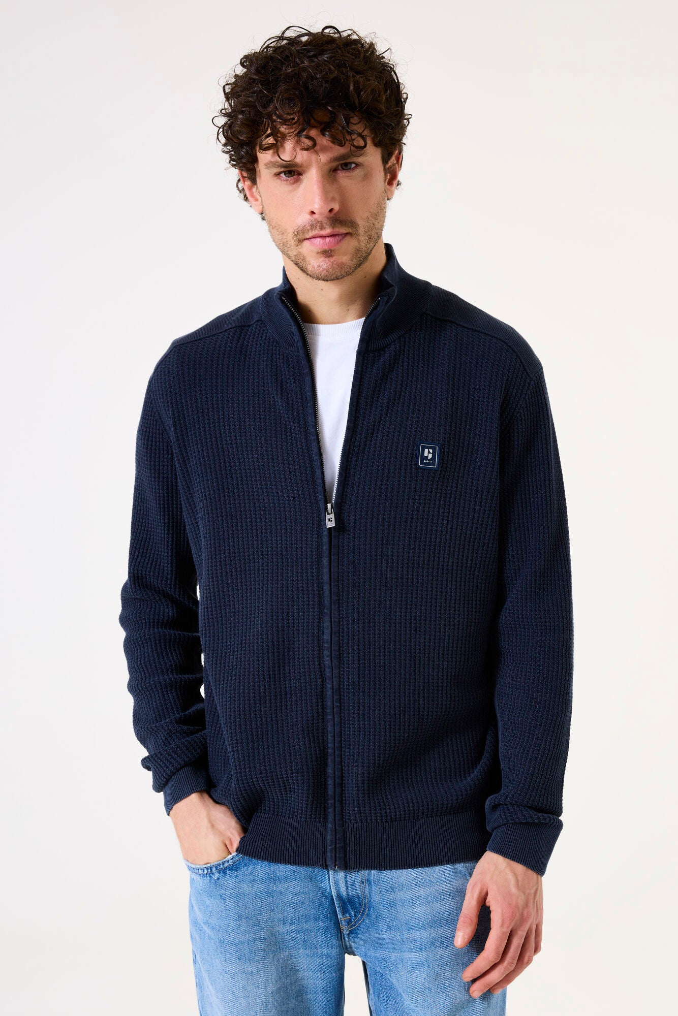 Garcia Jeans Cardigan con Cremallera Deep Ink