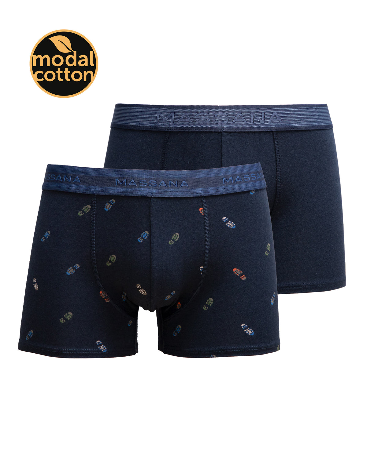 Massana Pack 2 Boxers Modal Azul Marino Liso y Estampado Huellas