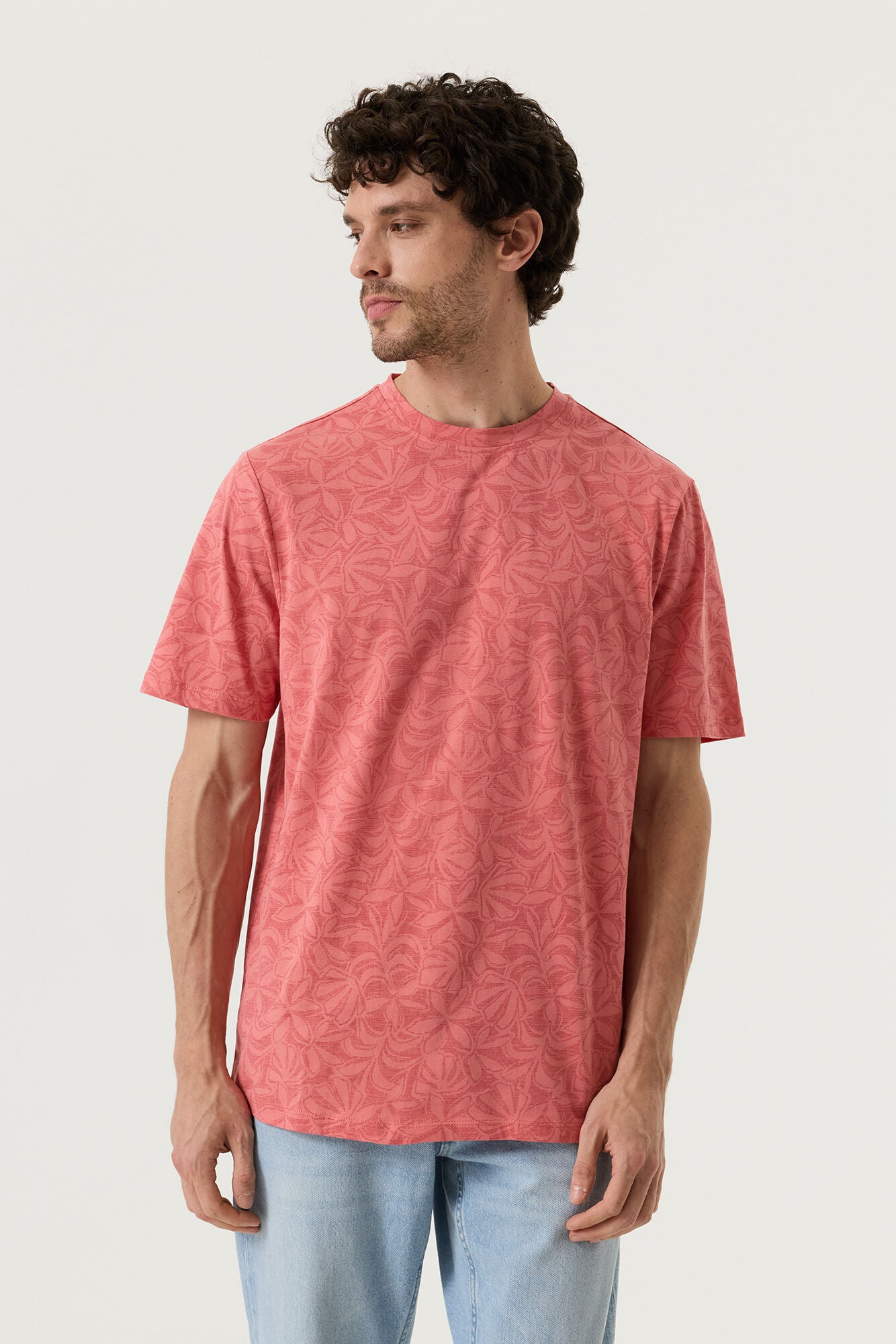 Garcia Jeans Camiseta Cuello Redondo Floral Deep Coral