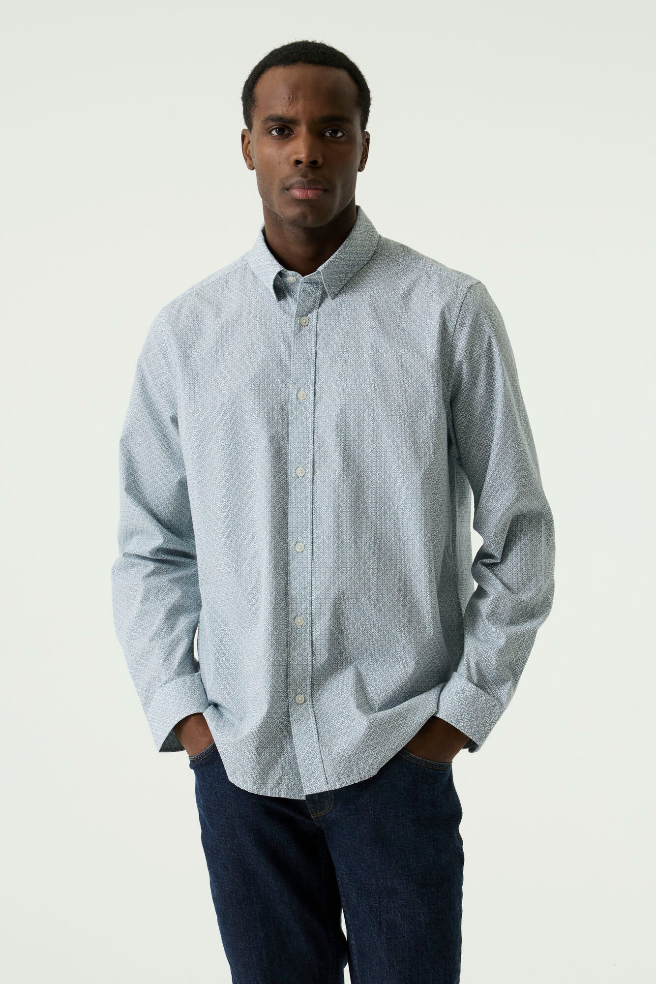 Garcia Jeans Camisa Estampado Celeste Blanco