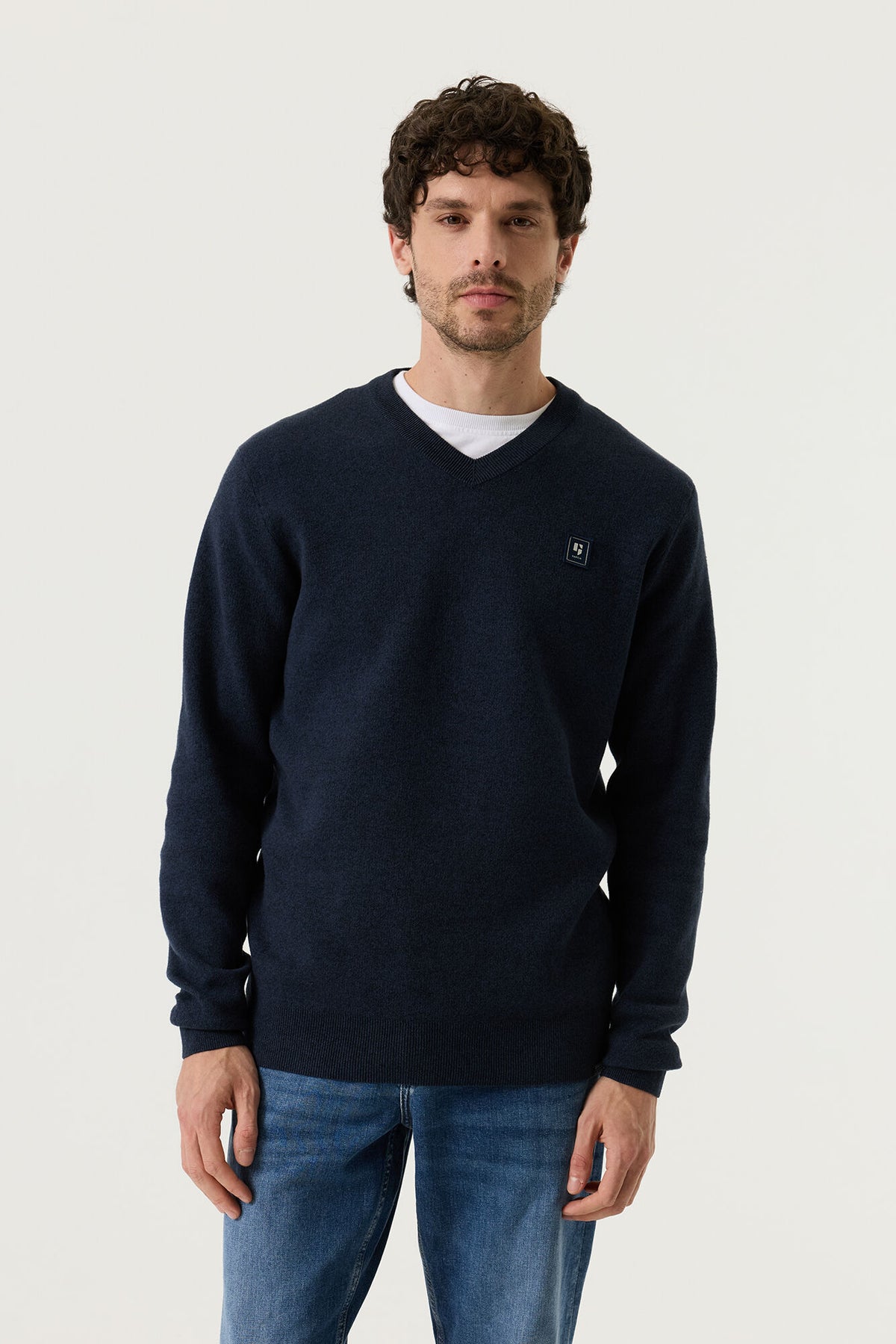 Garcia Jeans Sueter Cuello Pico Punto Azul