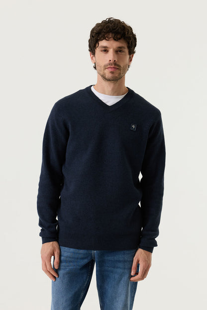 Garcia Jeans Sueter Cuello Pico Punto Azul